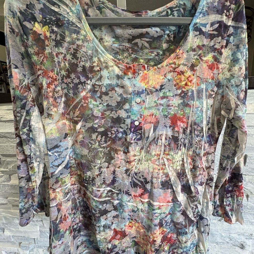Women's Multicolor Floral Scoop Neck Long Sleeve Top